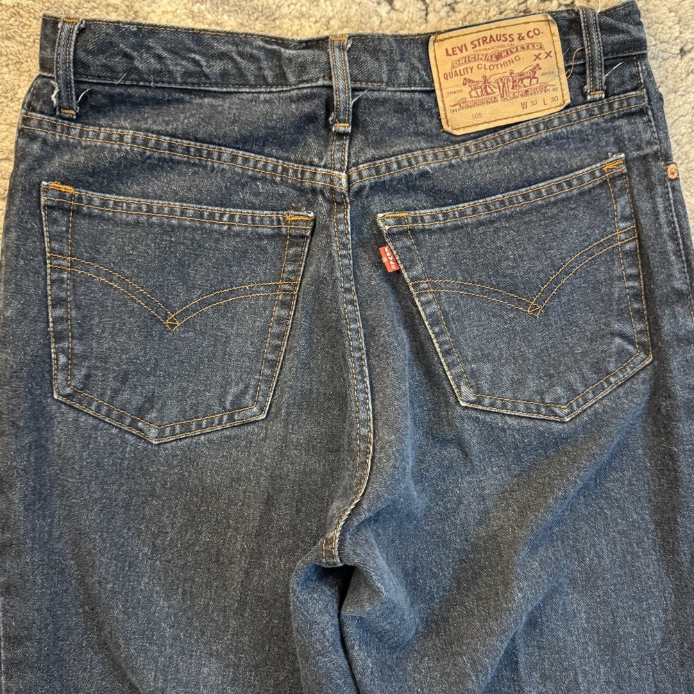 Vintage 90s Levi's 505 Straight Denim Jeans Dark‎ Wash Size 33W 30L Short - Picture 5 of 13